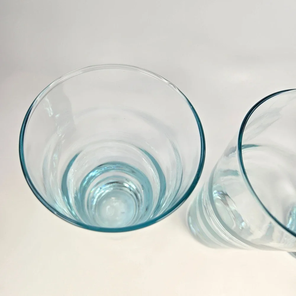 3 Vintage 70s Libbey Aqua Blue Ripple Saturn Optic Glasses Tumblers 6-1/2" 12 oz - Picture 2 of 8